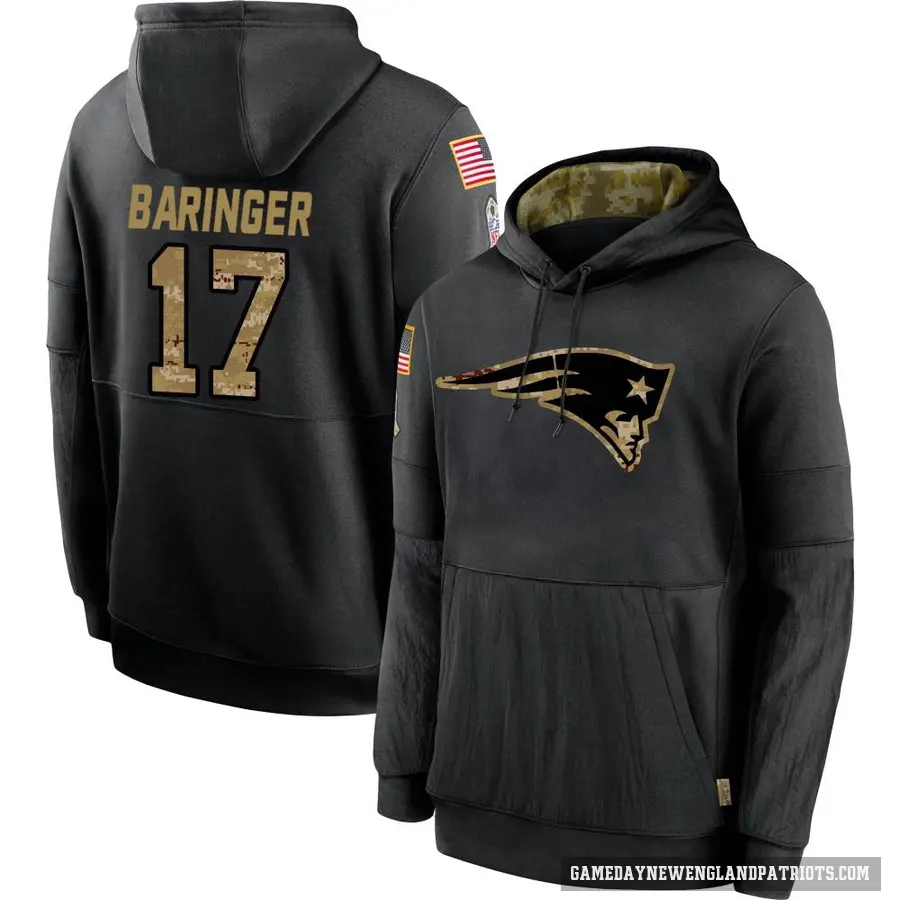 Men's ＃17 Bryce Baringer New England Patriots Black 2020 Salute to Service Sideline Performance Pullover Hoodie