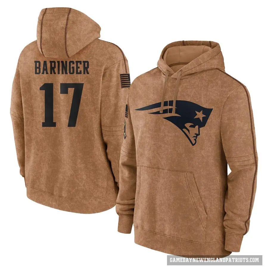 Men's ＃17 Bryce Baringer New England Patriots Brown 2023 Salute To Service Club Pullover Hoodie