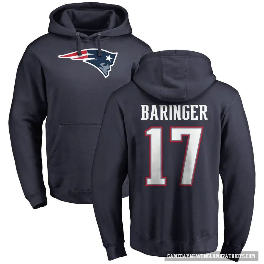 Men's ＃17 Bryce Baringer New England Patriots Navy Pro Line Logo Pullover Hoodie