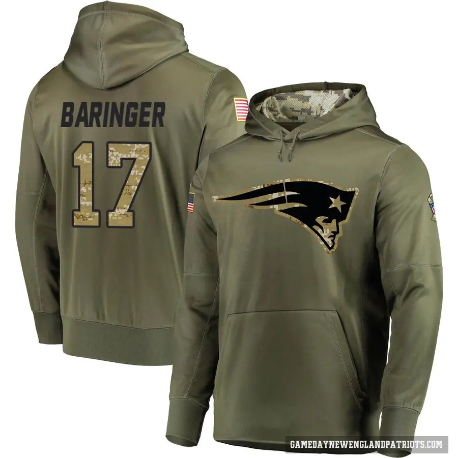 Men's ＃17 Bryce Baringer New England Patriots Olive Salute to Service Pullover Hoodie