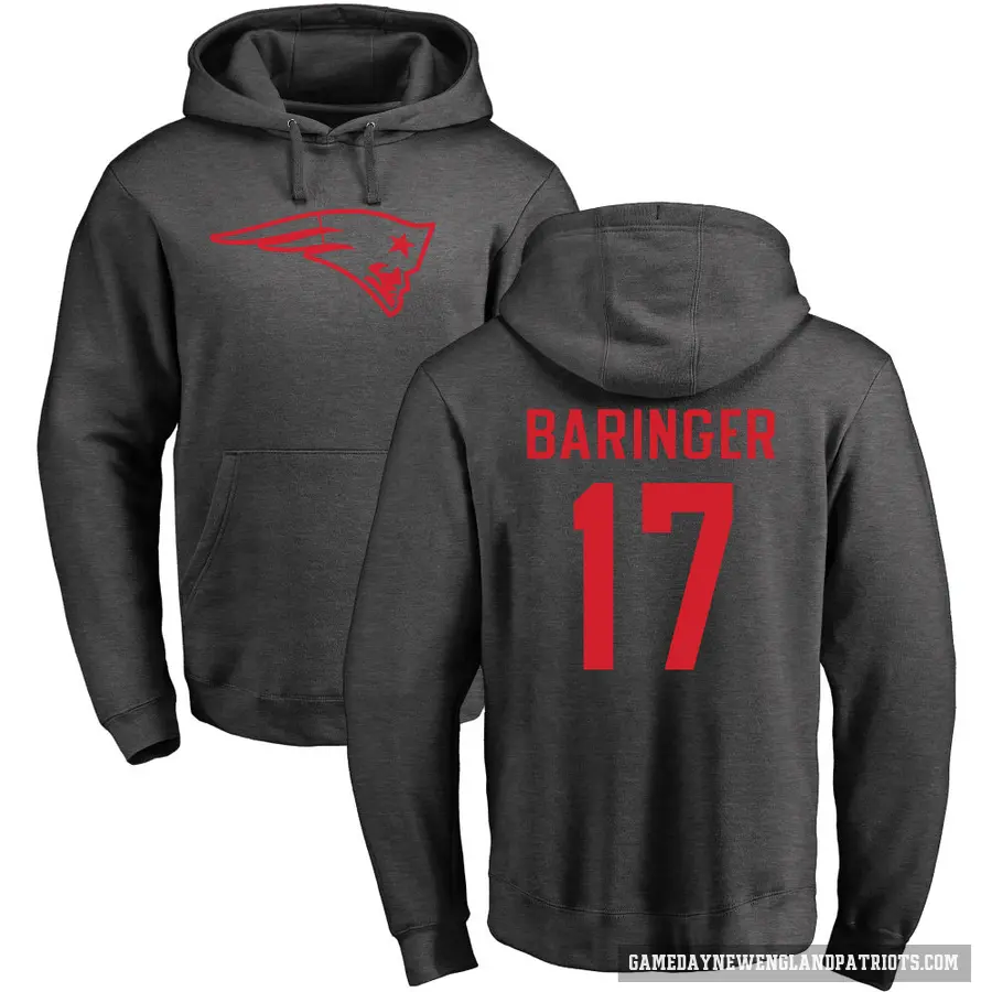 Men's ＃17 Bryce Baringer New England Patriots Pro Line by Branded Ash One Color Pullover Hoodie