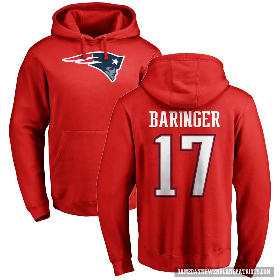 Men's ＃17 Bryce Baringer New England Patriots Red Pro Line Name & Number Logo Pullover Hoodie