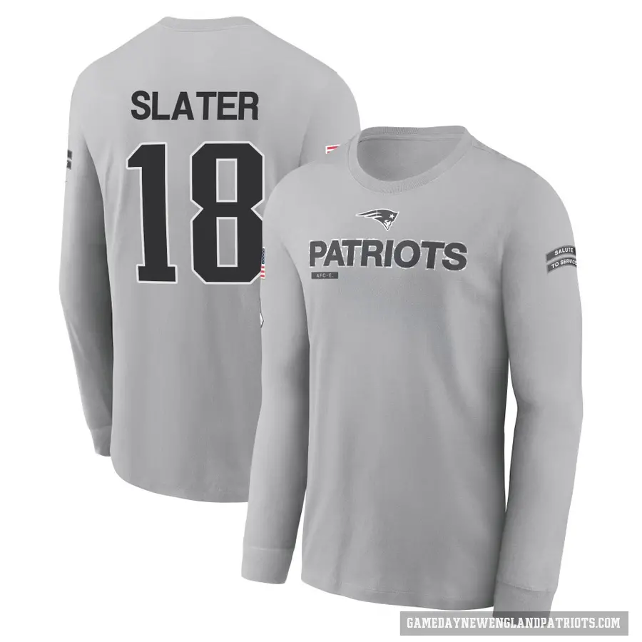 Men's ＃18 Matthew Slater New England Patriots Gray 2024 Salute to Service Long Sleeve T-Shirt