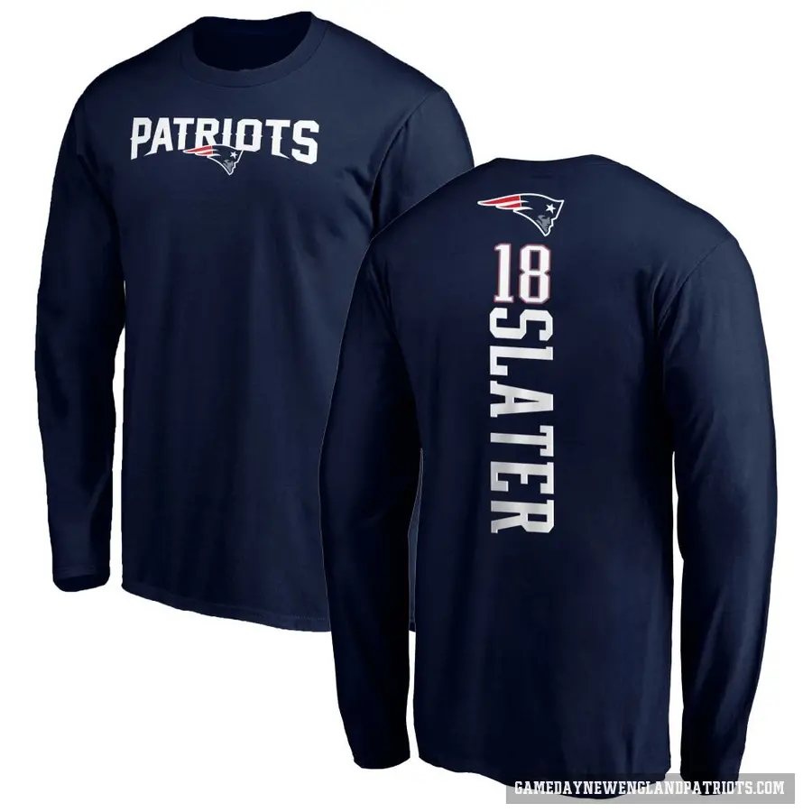 Men's ＃18 Matthew Slater New England Patriots Navy Backer Long Sleeve T-Shirt