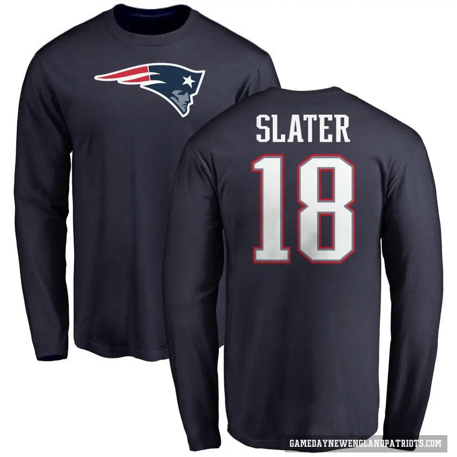 Men's ＃18 Matthew Slater New England Patriots Navy Logo Long Sleeve T-Shirt