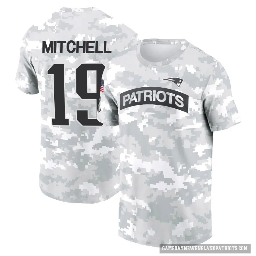 Men's ＃19 Malcolm Mitchell New England Patriots Camo Arctic 2024 Salute to Service Performance T-Shirt