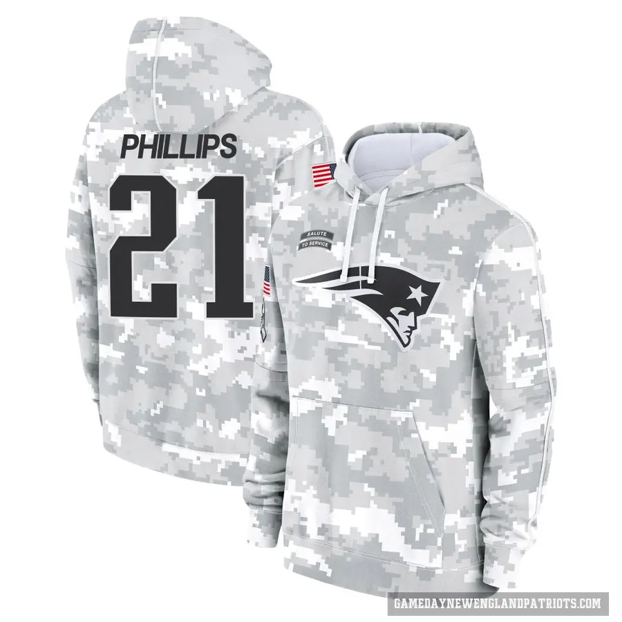 Men's ＃21 Adrian Phillips New England Patriots Arctic Camo 2024 Salute to Service Club Fleece Pullover Hoodie