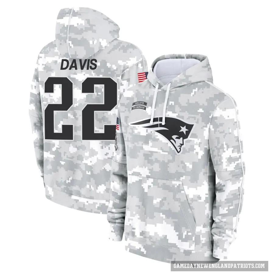 Men's ＃22 Cody Davis New England Patriots Arctic Camo 2024 Salute to Service Club Fleece Pullover Hoodie