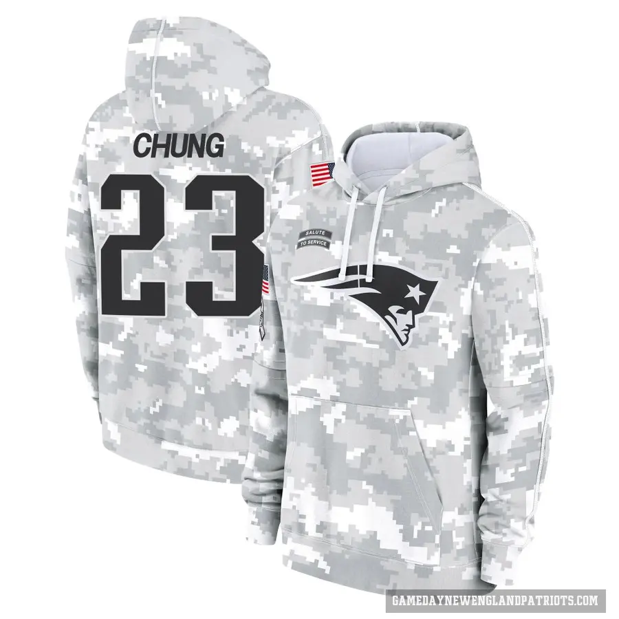 Men's ＃23 Patrick Chung New England Patriots Arctic Camo 2024 Salute to Service Club Fleece Pullover Hoodie