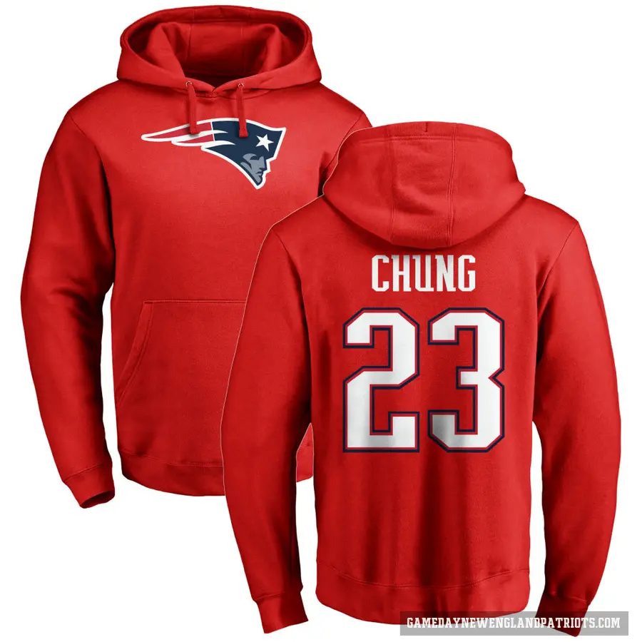 Men's ＃23 Patrick Chung New England Patriots Red Pro Line Name & Number Logo Pullover Hoodie