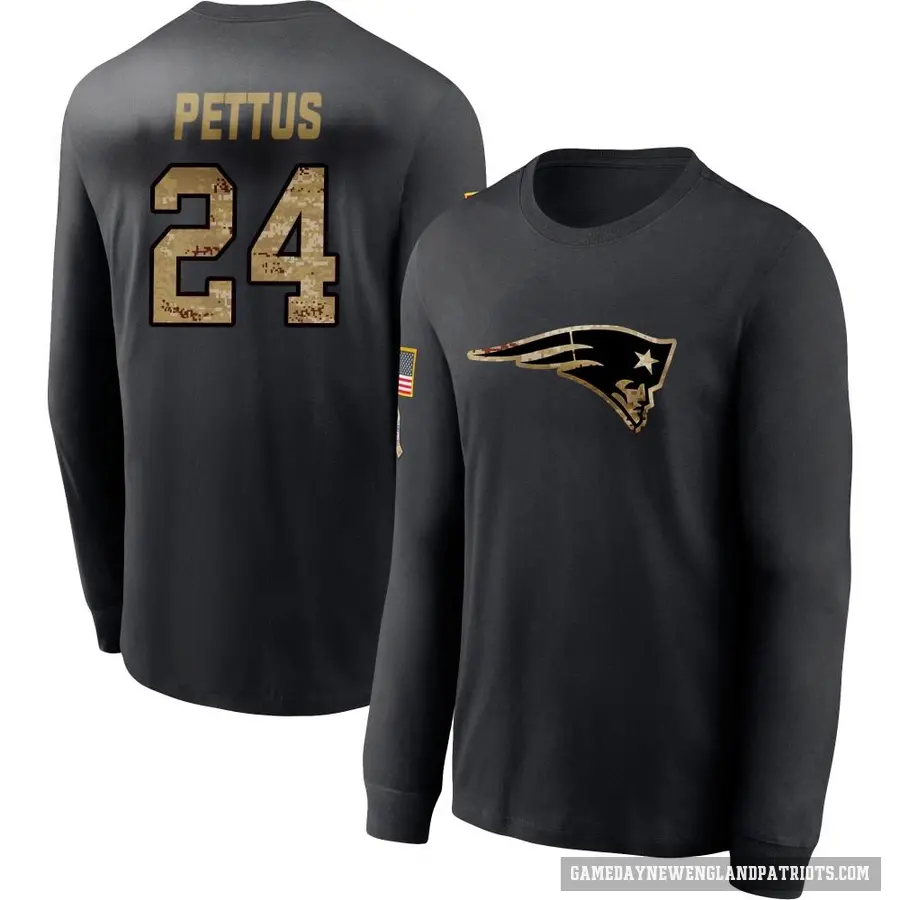 Men's ＃24 Dell Pettus New England Patriots Black 2020 Salute To Service Sideline Performance Long Sleeve T-Shirt