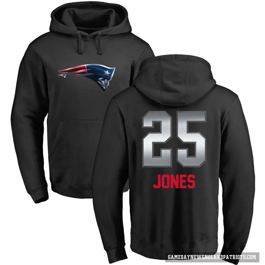 Men's ＃25 Marcus Jones New England Patriots Black Midnight Mascot Pullover Hoodie