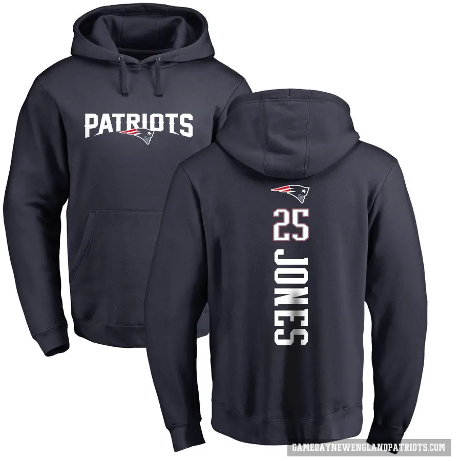 Men's ＃25 Marcus Jones New England Patriots Navy Pro Line Backer Pullover Hoodie