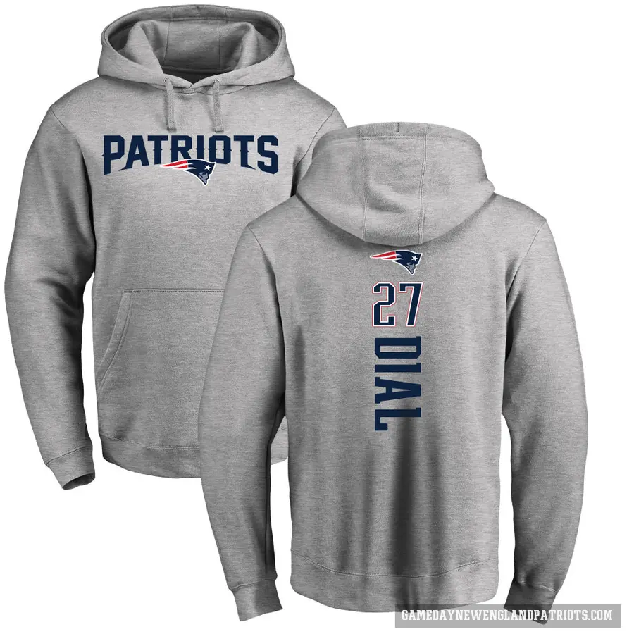 Men's ＃27 Marcellas Dial Jr. New England Patriots Pro Line Ash Backer Pullover Hoodie