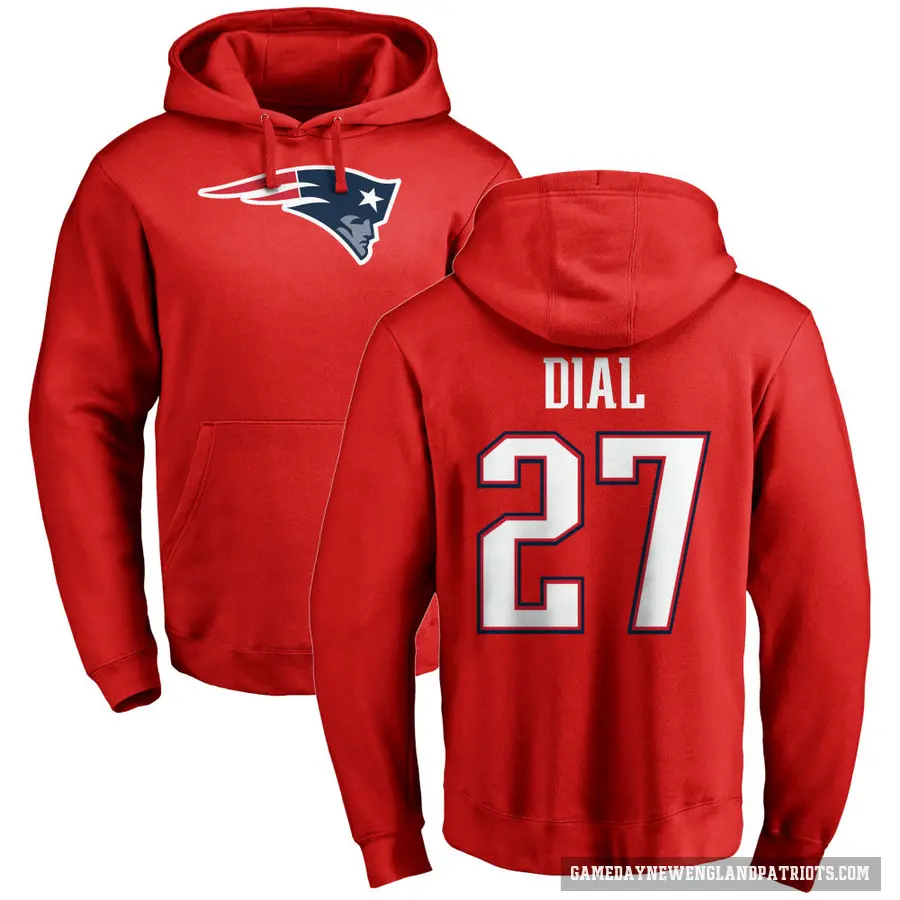 Men's ＃27 Marcellas Dial Jr. New England Patriots Red Pro Line Name & Number Logo Pullover Hoodie