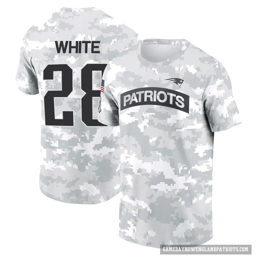 Men's ＃28 James White New England Patriots White Arctic Camo 2024 Salute to Service Performance T-Shirt