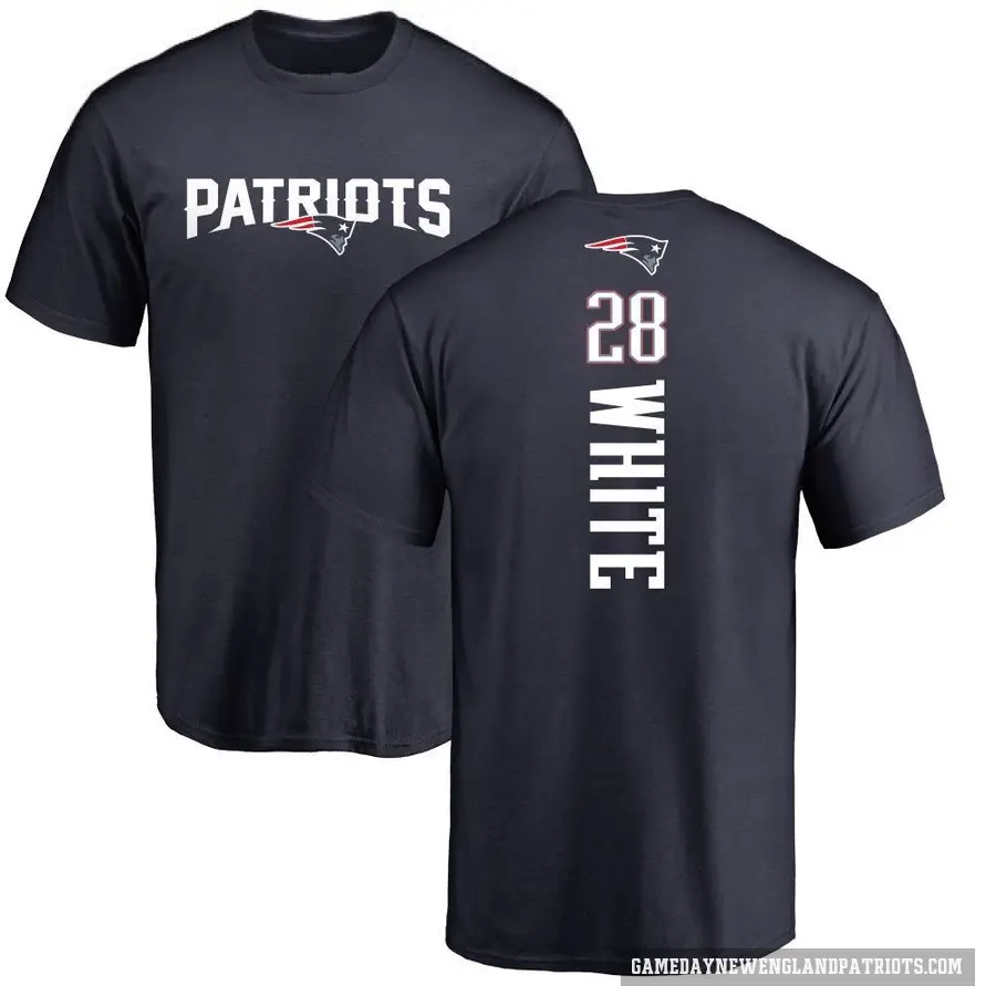 Men's ＃28 James White New England Patriots White Backer T-Shirt Navy