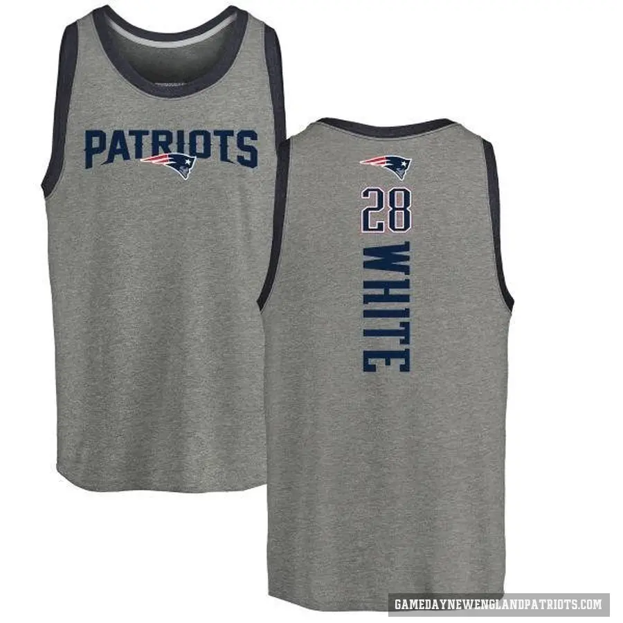 Men's ＃28 James White New England Patriots White Backer Tank Top Ash