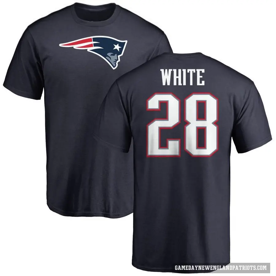 Men's ＃28 James White New England Patriots White Logo T-Shirt Navy