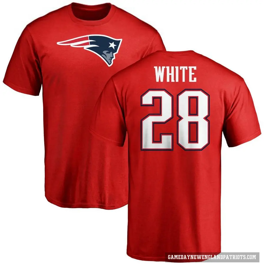 Men's ＃28 James White New England Patriots White Logo T-Shirt Red