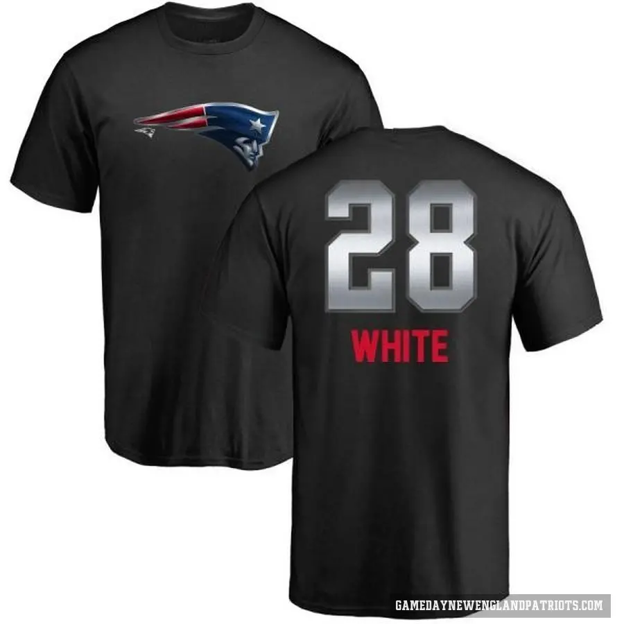 Men's ＃28 James White New England Patriots White Midnight Mascot T-Shirt Black