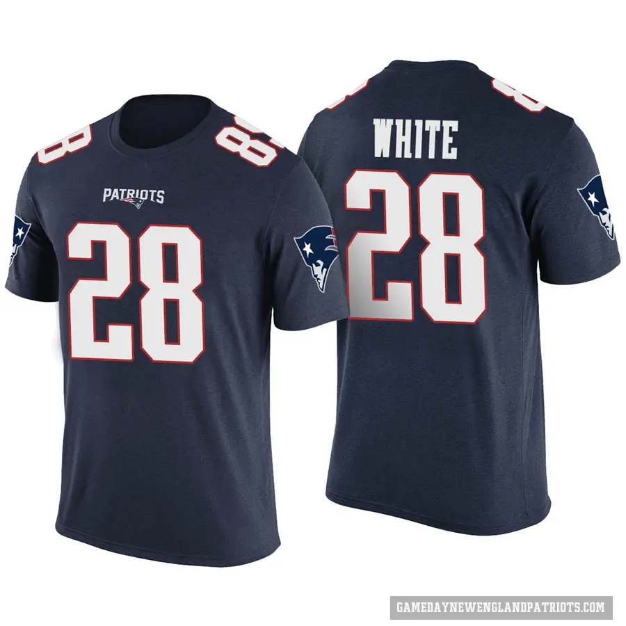 Men's ＃28 James White New England Patriots White Navy Color Rush T-Shirt