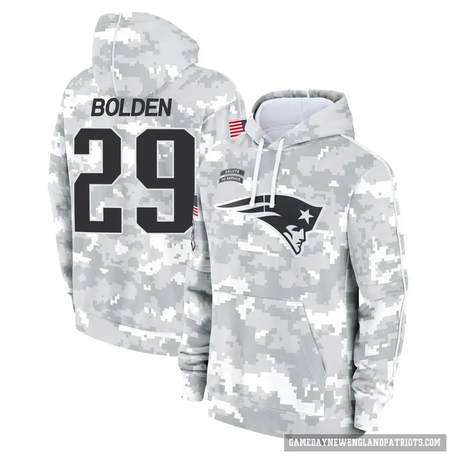 Men's ＃29 Isaiah Bolden New England Patriots Arctic Camo 2024 Salute to Service Club Fleece Pullover Hoodie