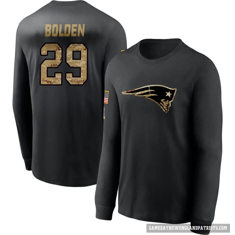 Men's ＃29 Isaiah Bolden New England Patriots Black 2020 Salute To Service Sideline Performance Long Sleeve T-Shirt