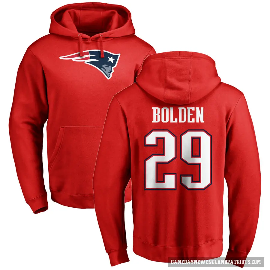 Men's ＃29 Isaiah Bolden New England Patriots Red Pro Line Name & Number Logo Pullover Hoodie