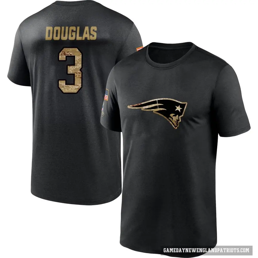 Men's ＃3 Demario Douglas New England Patriots Black DeMario Douglas 2020 Salute To Service Performance T-Shirt