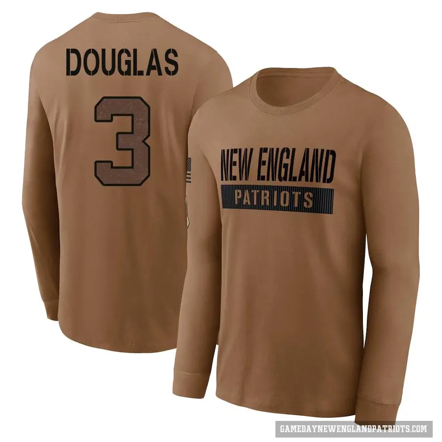 Men's ＃3 Demario Douglas New England Patriots Brown DeMario Douglas 2023 Salute To Service Long Sleeve T-Shirt