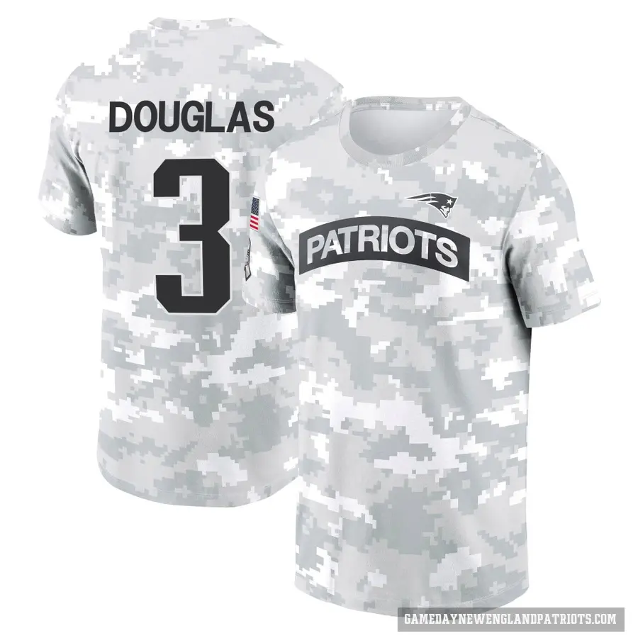 Men's ＃3 Demario Douglas New England Patriots Camo DeMario Douglas Arctic 2024 Salute to Service Performance T-Shirt