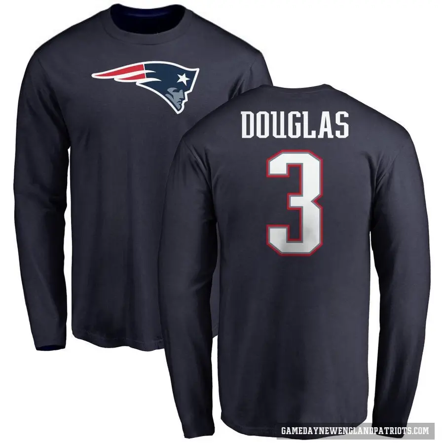 Men's ＃3 Demario Douglas New England Patriots Navy Logo DeMario Douglas Long Sleeve T-Shirt