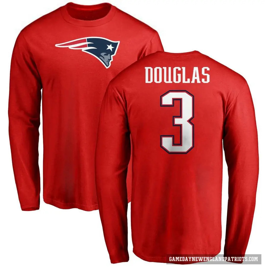 Men's ＃3 Demario Douglas New England Patriots Red DeMario Douglas Logo Long Sleeve T-Shirt