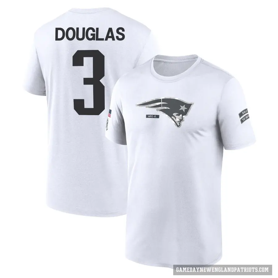 Men's ＃3 Demario Douglas New England Patriots White DeMario Douglas 2024 Salute to Service Performance T-Shirt