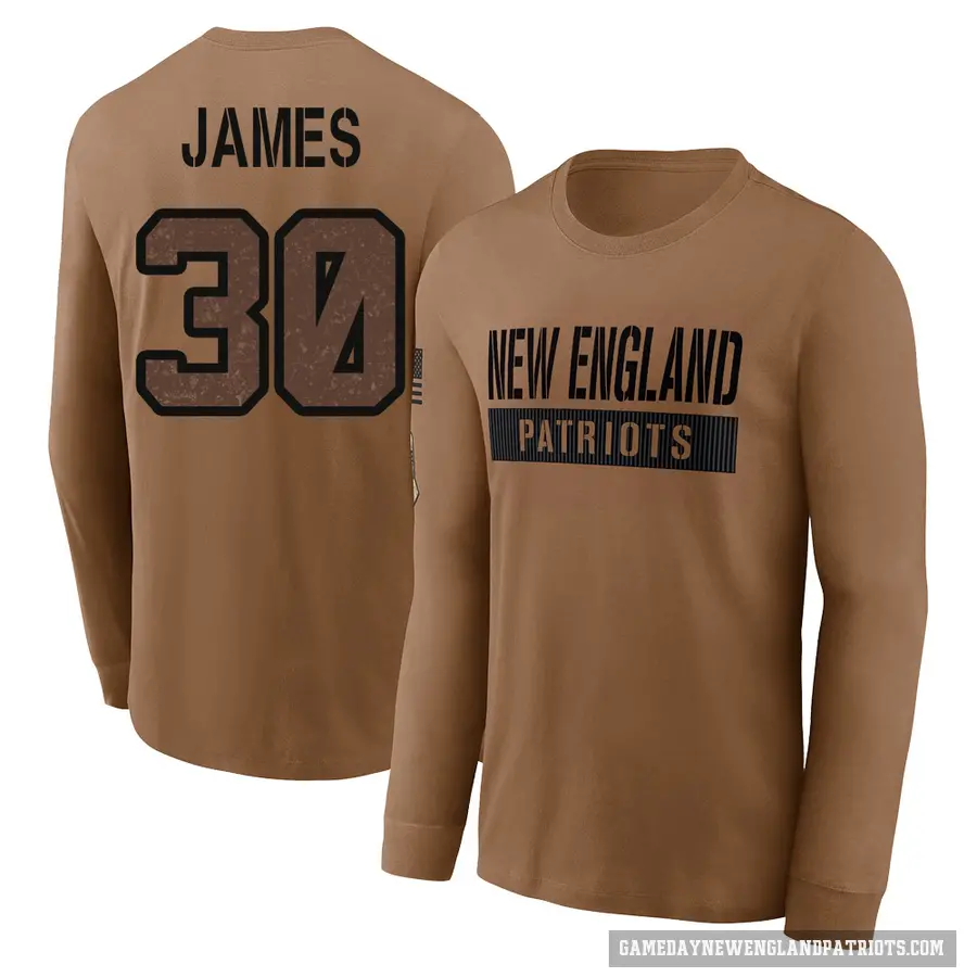 Men's ＃30 DJ James New England Patriots Brown 2023 Salute To Service Long Sleeve T-Shirt