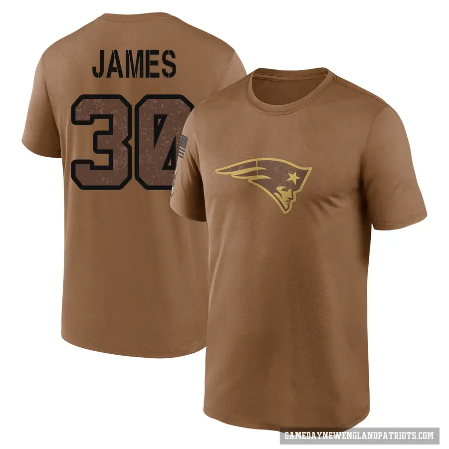 Men's ＃30 DJ James New England Patriots Brown 2023 Salute To Service Performance T-Shirt