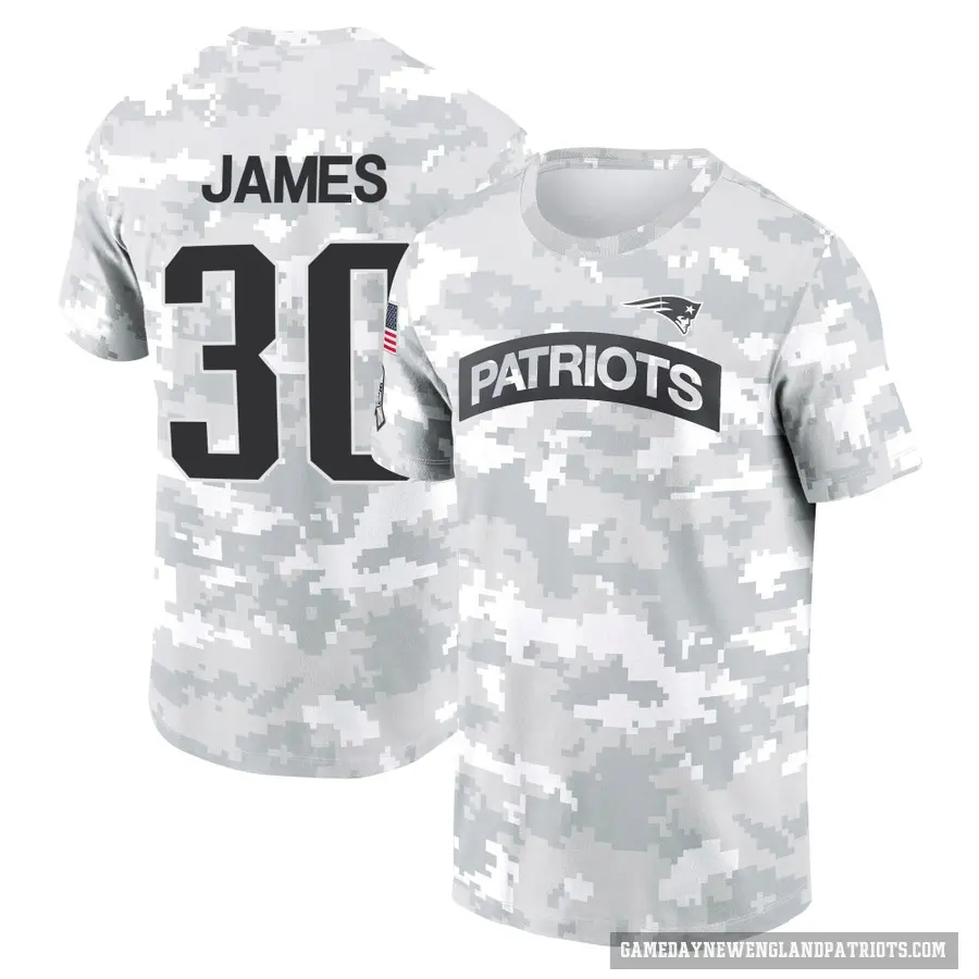 Men's ＃30 DJ James New England Patriots Camo Arctic 2024 Salute to Service Performance T-Shirt