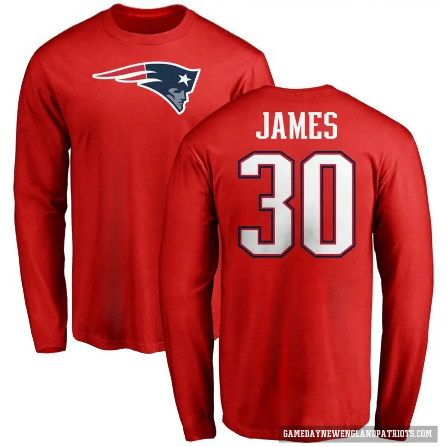 Men's ＃30 DJ James New England Patriots Red Logo Long Sleeve T-Shirt