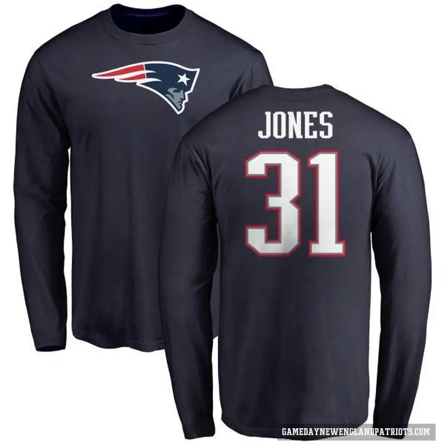 Men's ＃31 Jonathan Jones New England Patriots Navy Logo Long Sleeve T-Shirt