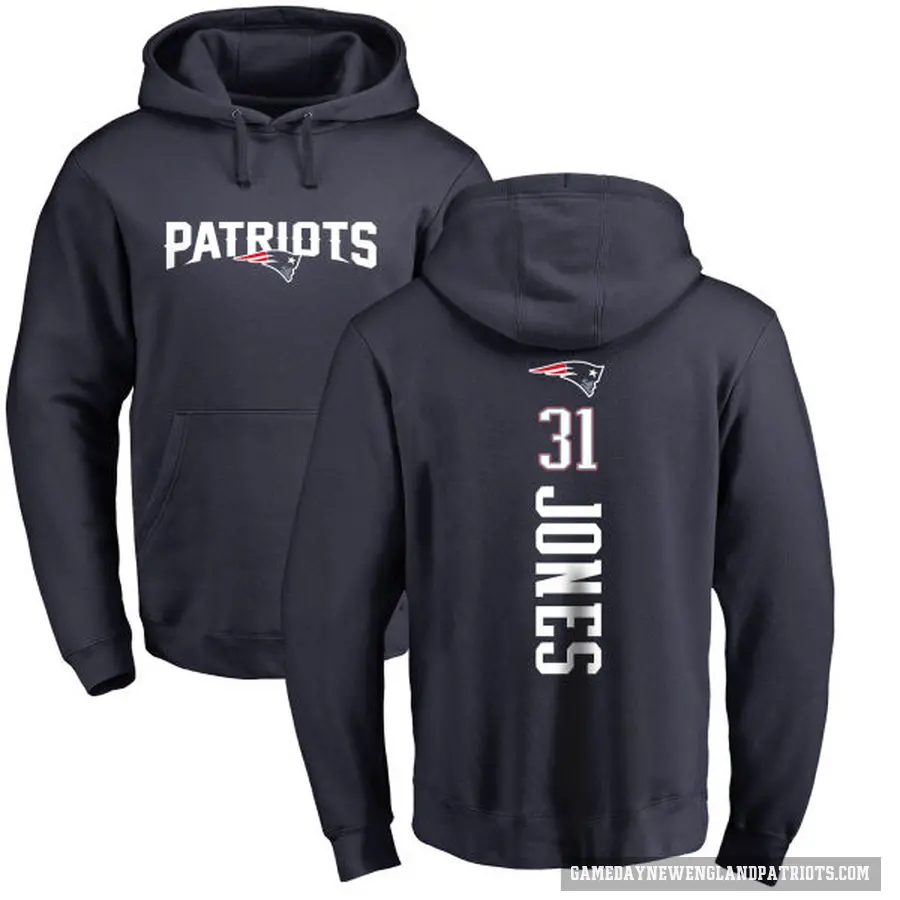 Men's ＃31 Jonathan Jones New England Patriots Navy Pro Line Backer Pullover Hoodie