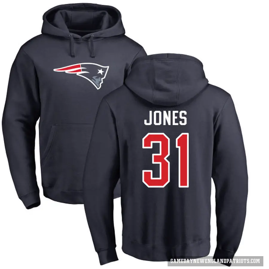 Men's ＃31 Jonathan Jones New England Patriots Navy Pro Line Logo Pullover Hoodie