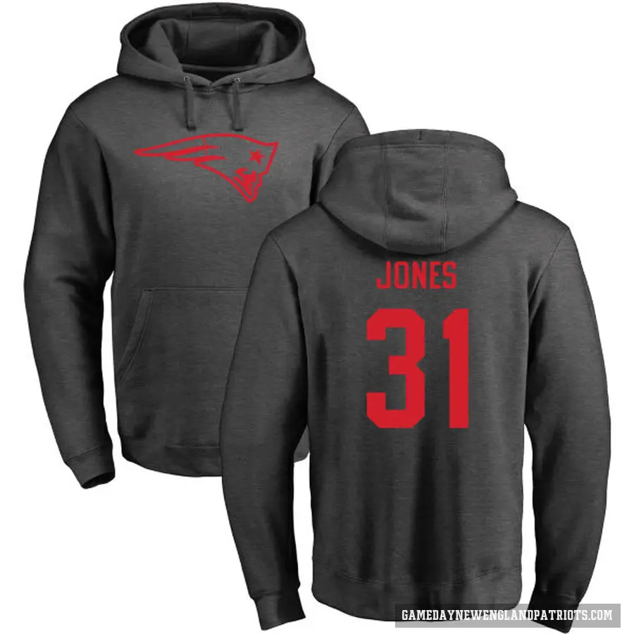 Men's ＃31 Jonathan Jones New England Patriots Pro Line by Branded Ash One Color Pullover Hoodie