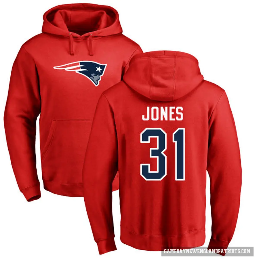 Men's ＃31 Jonathan Jones New England Patriots Red Pro Line Name & Number Logo Pullover Hoodie