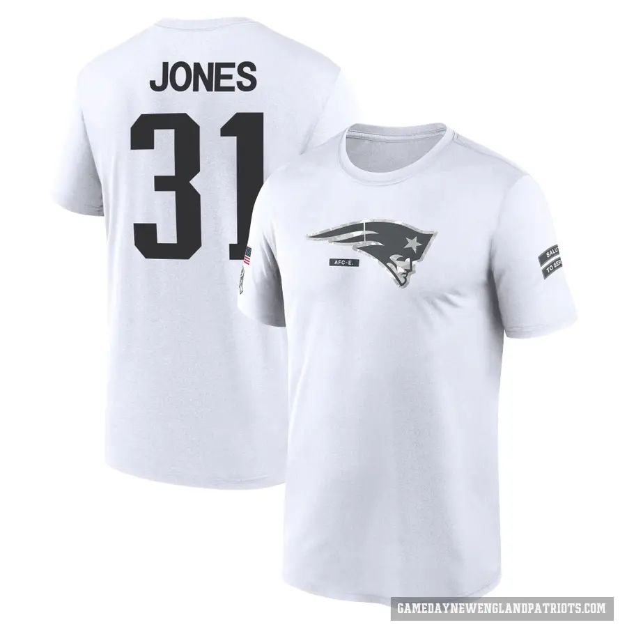 Men's ＃31 Jonathan Jones New England Patriots White 2024 Salute to Service Performance T-Shirt