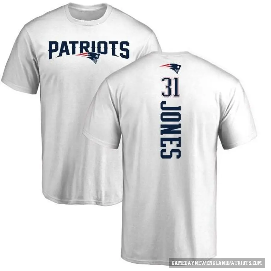 Men's ＃31 Jonathan Jones New England Patriots White Backer T-Shirt