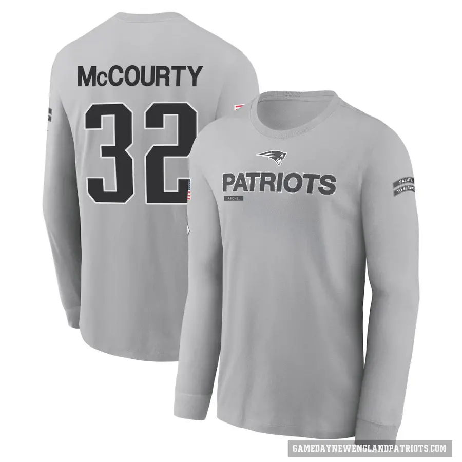 Men's ＃32 Devin McCourty New England Patriots Gray 2024 Salute to Service Long Sleeve T-Shirt