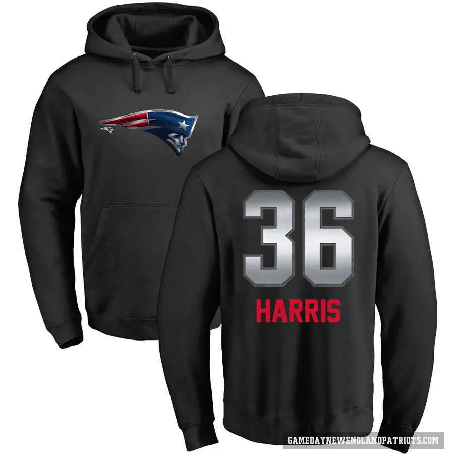 Men's ＃36 Kevin Harris New England Patriots Black Midnight Mascot Pullover Hoodie