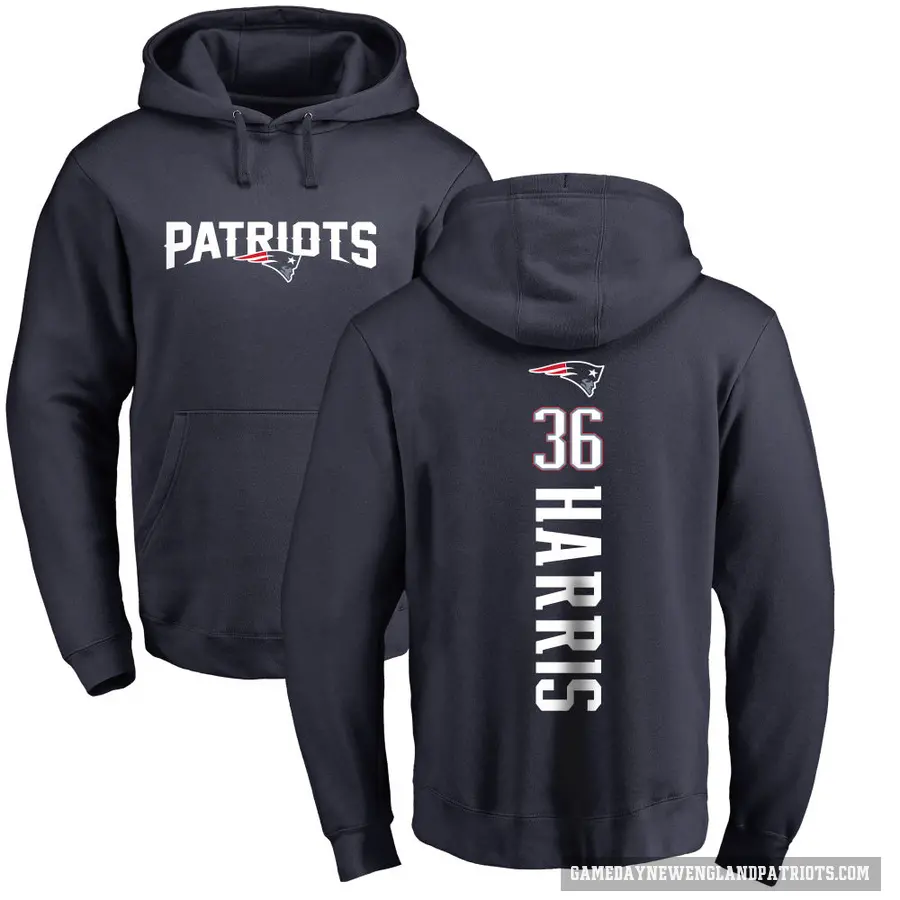 Men's ＃36 Kevin Harris New England Patriots Navy Pro Line Backer Pullover Hoodie