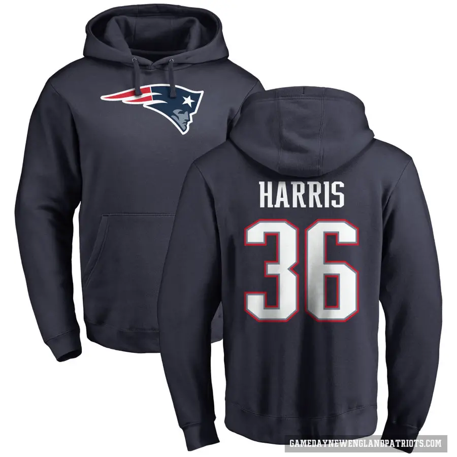 Men's ＃36 Kevin Harris New England Patriots Navy Pro Line Logo Pullover Hoodie